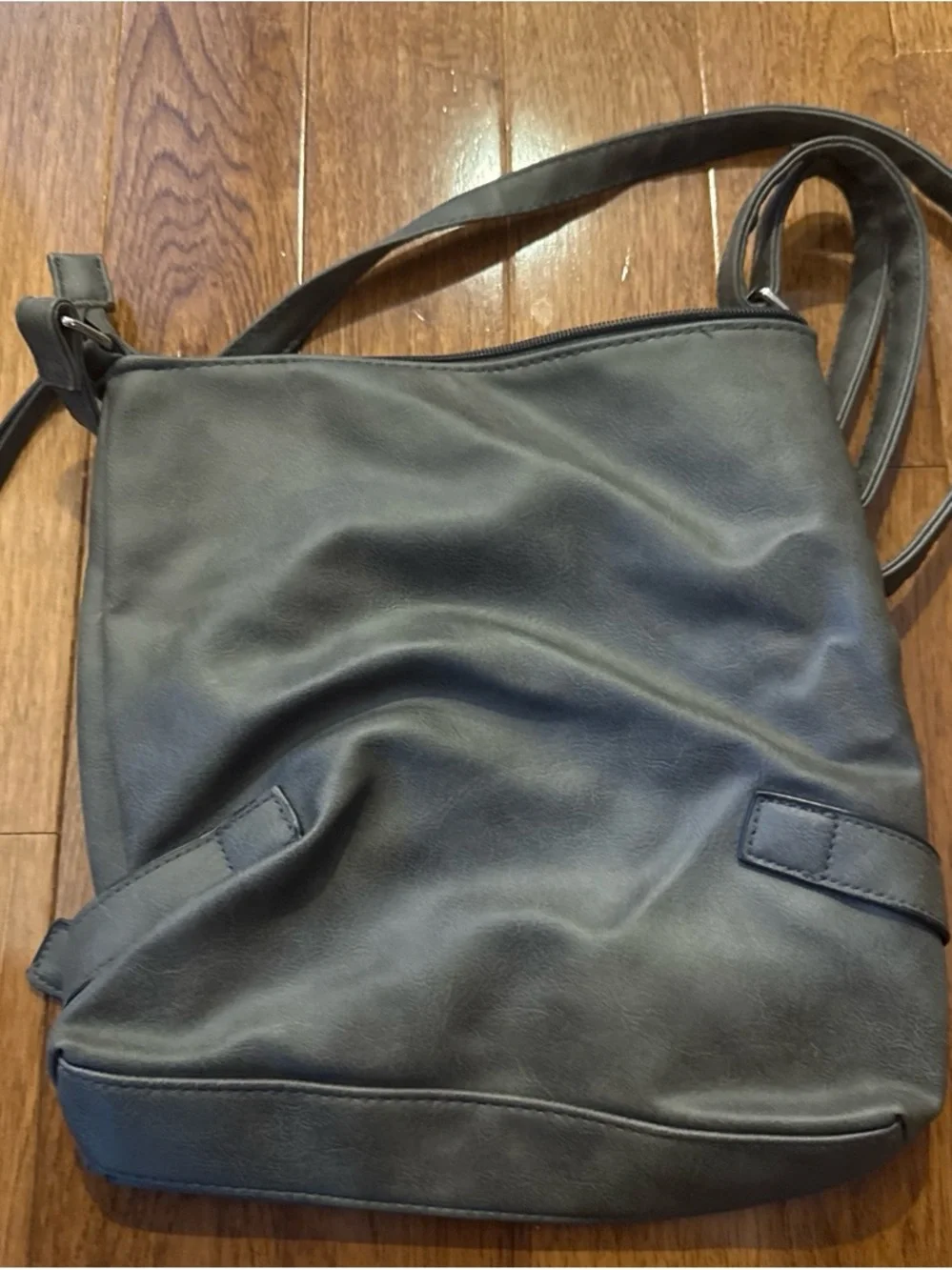 Grey Crossbody Shoulder Bag with Front Pockets